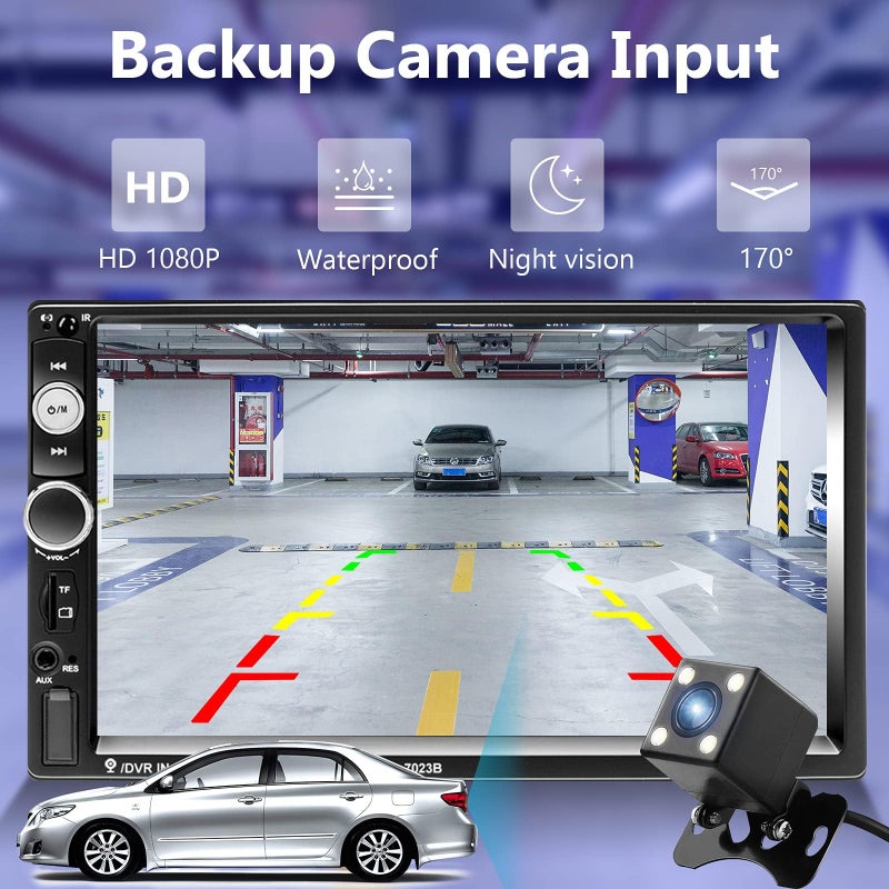 Podofo Double Din Car Stereo Radio 7 Inch Touch Screen Bluetooth Handsfree Mirror Link USB SD FM Audio Receiver with Backup Camera Wireless Steering Wheel Control - Image 5